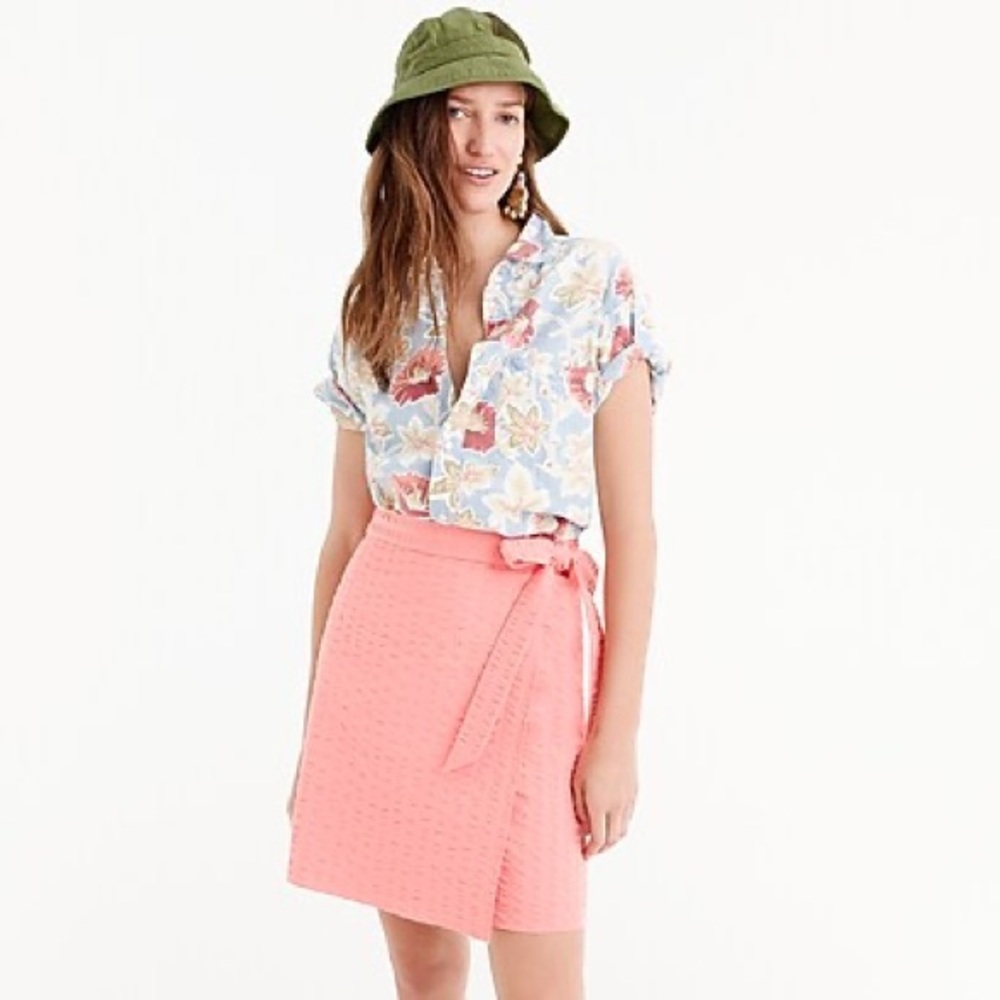 J. Crew Pink Textured Stripe Side Tie Skirt